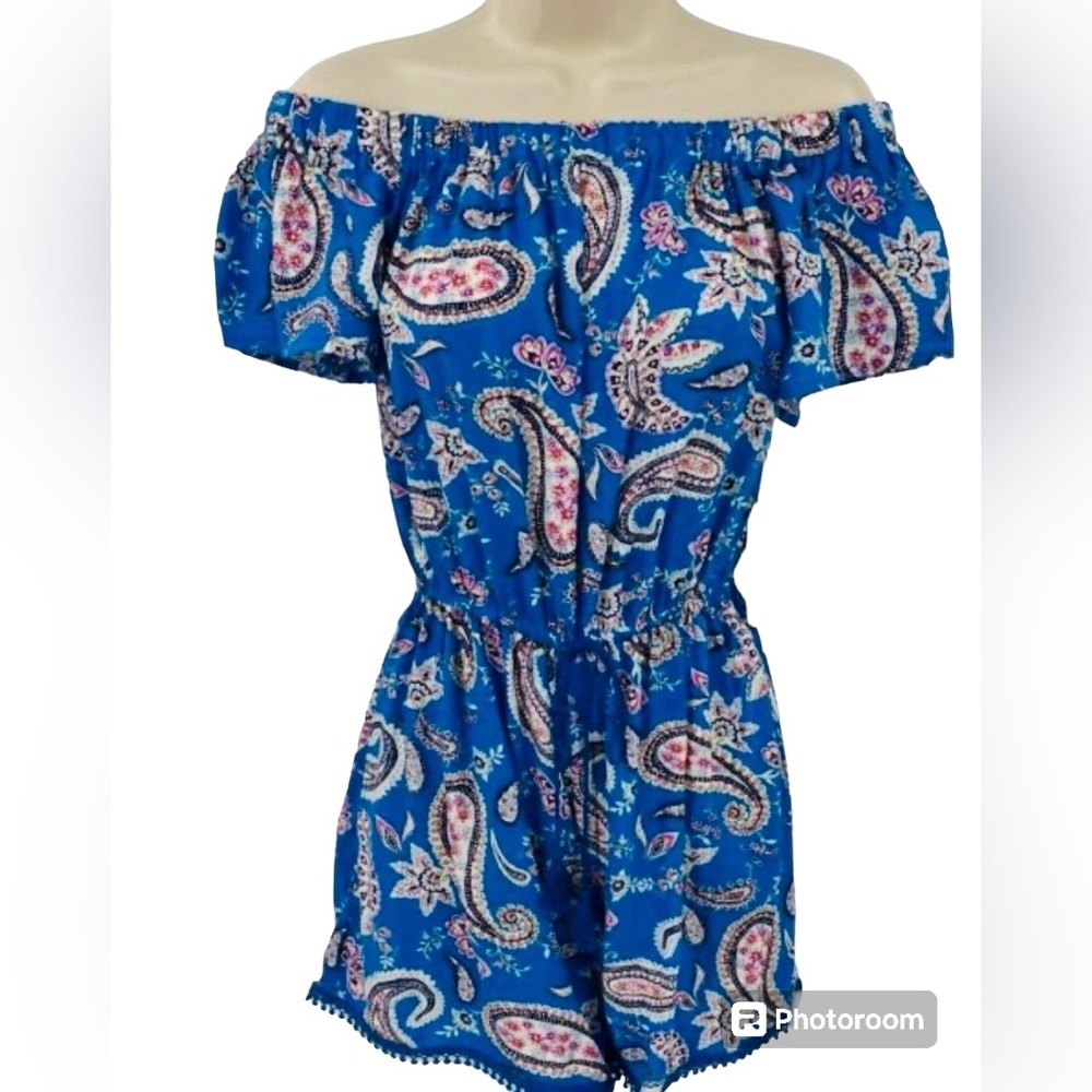 Bebop Women's Romper Off The‎ Shoulder Blue Size Small